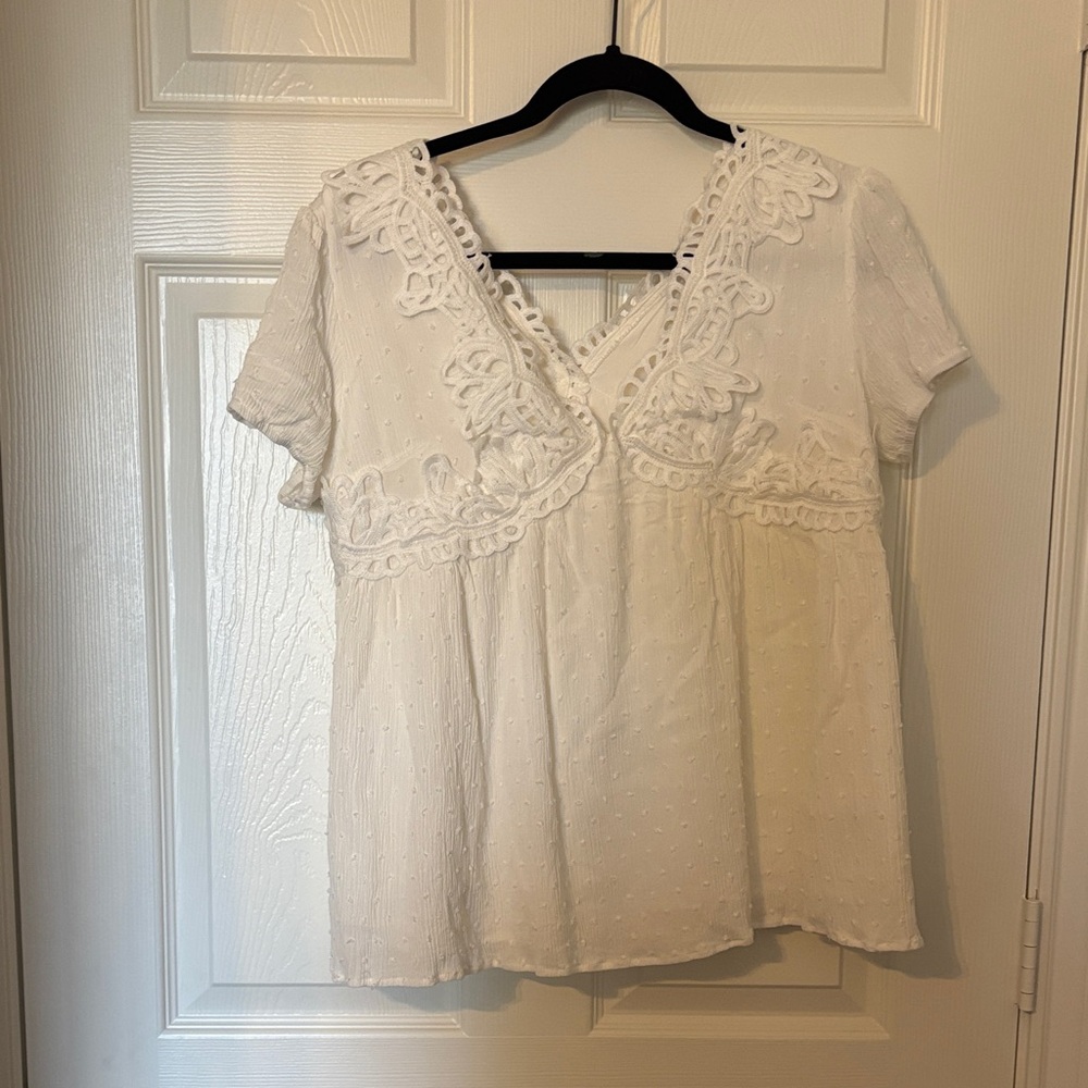 Elegant White Lace Trimmed Babydoll Top